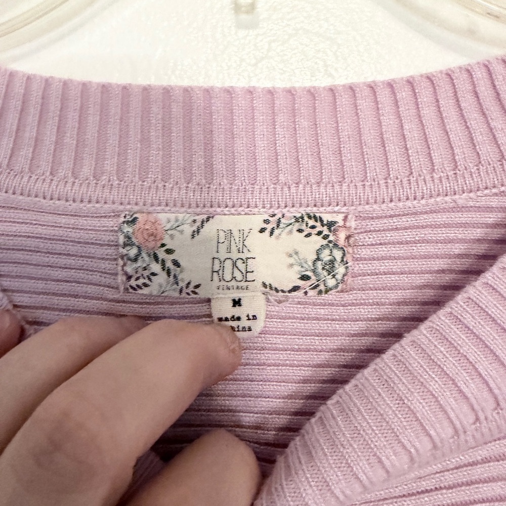 Pink Rose sz Medium Lavender Ribbed Women's Sweater - Picture 3 of 5
